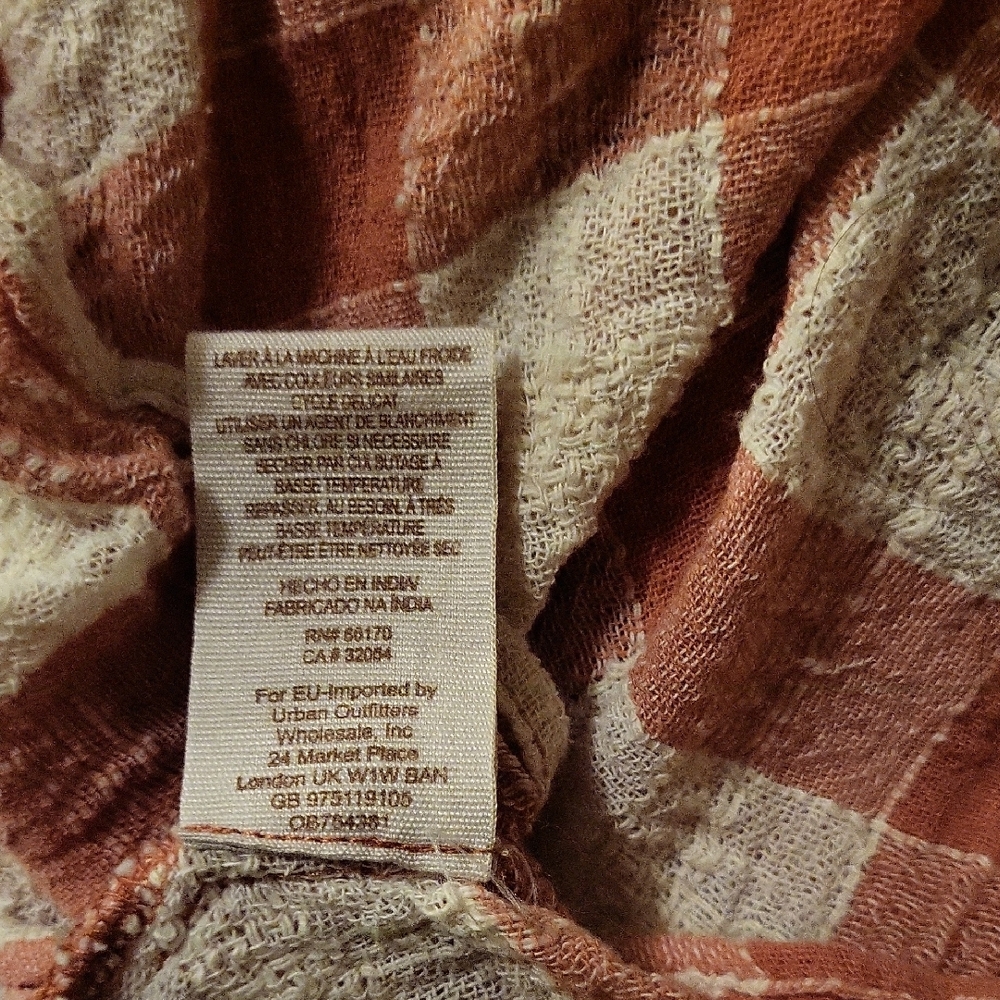 Free People Coral and Cream Plaid Muslin Blouse - Picture 4 of 4